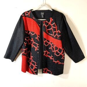 Chico’s Travelers Crushed Abstract Jacket Red Black
